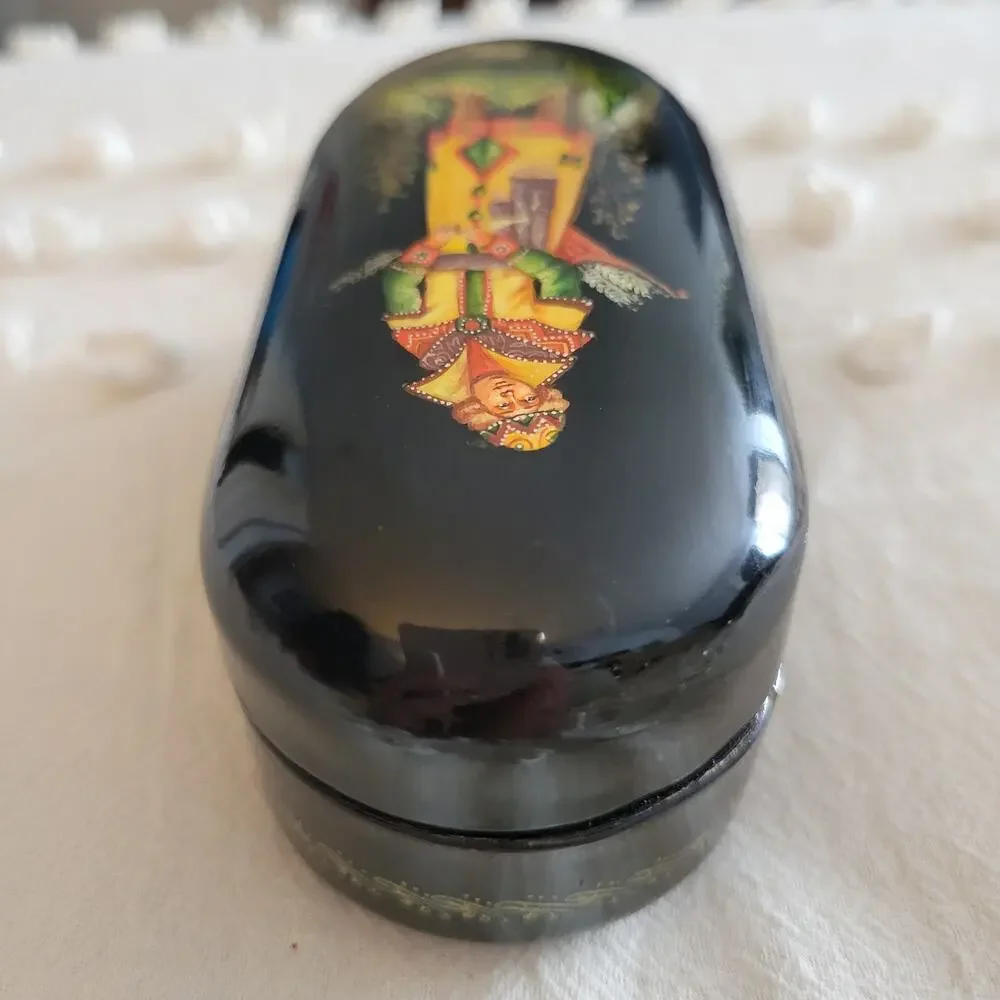 VTG Russian Fedoskino Hand Painted Frog Prince Ivan Signed Lacquer Hinged Box